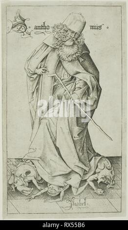 Saint Antoine. Israhel van Meckenem ; allemand, c. 1440/45-1503. Date : 1470-1475. Dimensions : 160 × 94 mm. Gravure sur papier vergé ivoire. Origine : Allemagne. Musée : le Chicago Art Institute. Banque D'Images