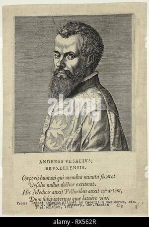 Portrait du docteur Andreas Vesalius de Bruxelles. Artiste inconnu (flamand), écrit par Johannes Sambucus (flamande, 1531-1584). Date : 1574. Dimensions : 139 × 119 mm (image), 178 × 125 mm (plaque) ; 215 × 149 mm (feuille). Gravure sur papier vergé crème. Origine : la Flandre. Musée : le Chicago Art Institute. Banque D'Images