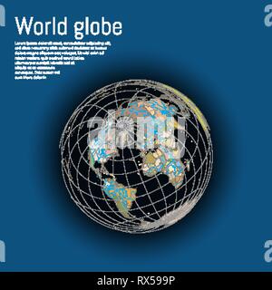 Globe set, diagramme, infographie, tableaux statistiques pour les articles scientifiques, infographie, carte du monde Illustration de Vecteur