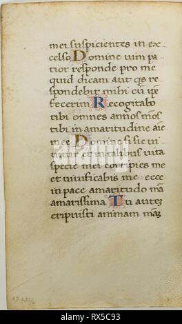 Manuscrit enluminé des lames. L'italien. Date : 1445-1455. Dimensions : 147 x 94 mm. Manuscrit avec coupe petite lettre romaine inscriptions en noir et brun foncé, tempera Encre et feuille d'or lettres illuminées, et décorations en rouge et de la lavande, de l'encre sur vélin. Origine : Italie. Musée : le Chicago Art Institute. Banque D'Images