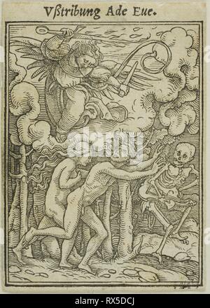 Adam et Eve chassés du paradis. Hans Holbein, le plus petit, allemand, 1497-1543. Date : 1517-1543. Dimensions : 66 x 49 mm. Xylographie sur papier. Origine : Allemagne. Musée : le Chicago Art Institute. Banque D'Images