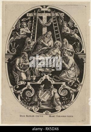 Complainte, à partir de la Passion du Christ. Jan Sadeler, l'ancien (1550-1600), Flamand) ; après Marcus Gheeraerts, l'ancien (flamand, c. 1520-c. 1590). Date : 1570-1600. Dimensions : 160 × 115 mm (plaque) ; 170 × 122 mm (feuille). Gravure en noir sur papier vergé crème. Origine : la Flandre. Musée : le Chicago Art Institute. Banque D'Images