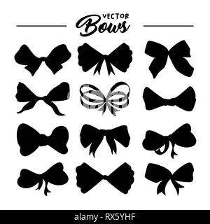 Illustrations faites main arcs fixés. Noeuds ruban silhouettes noires. Texture abstrait un stylo à encre. Bowknots cliparts. Croquis Bow tie collection. Carte de vœux, invitation à une fête des éléments de conception isolés Illustration de Vecteur