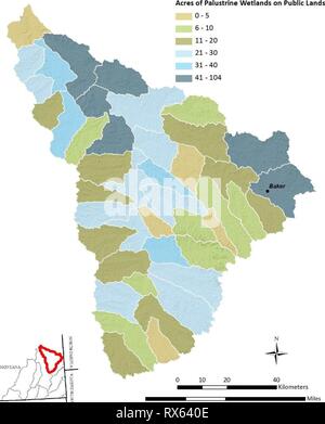 Sud-est de l'évaluation des zones humides au sud-est du Montana Montana Évaluation des zones humides : l'élaboration et l'amélioration de l'évaluation d'une zone humide et une stratégie de suivi EF0D78E0-16DC-40CF-B45F-BC3E350455B9 Année : 2013 O'Fallon Creek Watershed Figure 28. Acres de terres humides palustres par sur les terres publiques par sixième unité hydrologique code dans le bassin hydrographique du ruisseau O'Fallon. 78 Banque D'Images