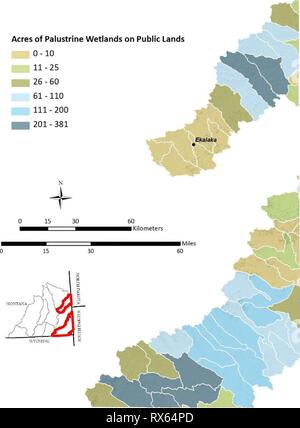 Sud-est de l'évaluation des zones humides au sud-est du Montana Montana Évaluation des zones humides : l'élaboration et l'amélioration de l'évaluation d'une zone humide et une stratégie de suivi EF0D78E0-16DC-40CF-B45F-BC3E350455B9 Année : 2013 petit bassin versant de la rivière Missouri supérieur Figure 32. Acres de terres humides palustres par sur les terres publiques par sixième unité hydrologique code dans la partie supérieure du bassin du Missouri peu. 82 Banque D'Images