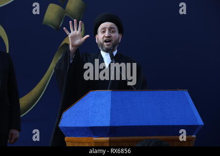 Bagdad, Iraq. 05Th Mar, 2019. Ammar al-Hakim, chef musulman chiite et chef de parti Hikma prononce un discours lors de la commémoration de l'assassinat de l'imam chiite Mohammed Baqir al Hakim - Journée des Martyrs irakiens sur. Ameer Al Mohmmedaw : Crédit/dpa/Alamy Live News Banque D'Images