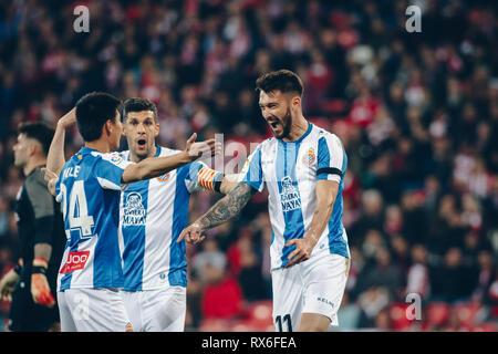 Bilbao, Espagne. 8Th Mar 2019. 08/03/2019. Bilbao, Pays Basque. San Mames. Liga Santander. Athletic Club v RCD Espanyol. Joueurs de l'Espanyol célébrer le premier but. Credit : Alvaro Campo/Alamy Live News Banque D'Images