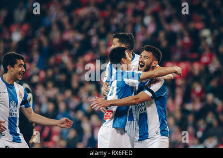 Bilbao, Espagne. 8Th Mar 2019. 08/03/2019. Bilbao, Pays Basque. San Mames. Liga Santander. Athletic Club v RCD Espanyol. Joueurs de l'Espanyol célébrer le premier but. Credit : Alvaro Campo/Alamy Live News Banque D'Images