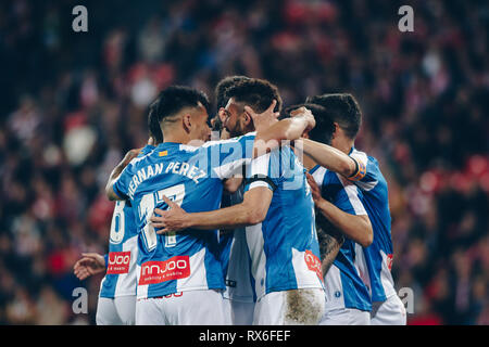 Bilbao, Espagne. 8Th Mar 2019. 08/03/2019. Bilbao, Pays Basque. San Mames. Liga Santander. Athletic Club v RCD Espanyol. Joueurs de l'Espanyol célébrer le premier but. Credit : Alvaro Campo/Alamy Live News Banque D'Images