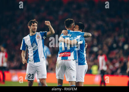 Bilbao, Espagne. 8Th Mar 2019. 08/03/2019. Bilbao, Pays Basque. San Mames. Liga Santander. Athletic Club v RCD Espanyol. Joueurs de l'Espanyol célébrer le premier but. Credit : Alvaro Campo/Alamy Live News Banque D'Images