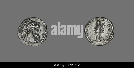 Denier (pièce de monnaie) représentant l'Empereur Pertinax. Roman. Date : 193 AD. Dimensions : diam. 1,8 cm ; 3,14 g. L'argent. Origine : Rome. Musée : le Chicago Art Institute. Auteur : romain antique. Banque D'Images