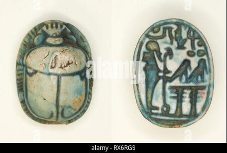 Scarab : Le Dieu Ptah avec Usermaatra Setepenra (nom de Ramsès II). Égyptien. Date : 1279 BC-1213 BC. Dimensions : 2,2 × 1,6 × 1 cm (7/8 × 5/8 × 3/8 in.). Stéatite. Origine : Egypte. Musée : le Chicago Art Institute. Auteur : Egypte Antique. Banque D'Images