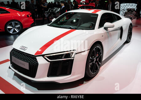 Genève, SUISSE - Le 6 mars 2018 : Audi R8 V10 voiture de sport RWS présentées lors de la 88e Salon International de l'Automobile de Genève. Banque D'Images