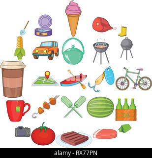 Soirée barbecue, cartoon style icons set Illustration de Vecteur