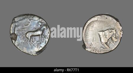 Tetradrachme (Coin) illustrant Quadriga et conducteur. Le grec. Date : 460 BC-430 BC. Dimensions : diam. 2,7 cm ; 16,44 g. L'argent. Origine : Grèce. Musée : le Chicago Art Institute. Auteur : grec ancien. Banque D'Images