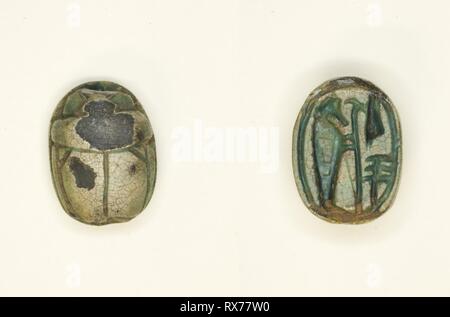 Scarab : Le Dieu Ptah avec Ma'à plume et Djed-Pillar. Égyptien. Date : 1550 BC-1295 BC. Dimensions : 0,6 × 1,4 × 0,6 cm (1/4 × 9/16 × 1/4 in.). Stéatite émaillée. Origine : Egypte. Musée : le Chicago Art Institute. Auteur : Egypte Antique. Banque D'Images