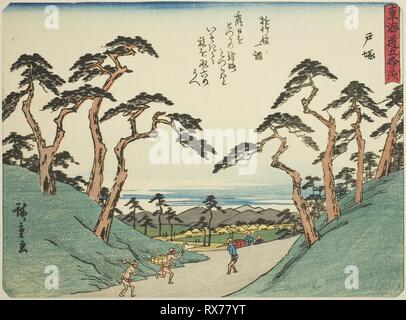 Totsuka, de la série "Cinquante-trois Stations du Tokaido (Tokaido gojusan tsugi), aussi connu comme le Tokaido avec poème (iri Kyoka Tokaido). Utagawa Hiroshige ? ?  ? ? ; Japonais, 1797-1858. Date : 1832-1847. Dimensions : 17,1 × 22 cm (6 11/16 x 8 5/8 in.). Gravure sur bois en couleur ; chuban. Origine : Japon. Musée : le Chicago Art Institute. Banque D'Images