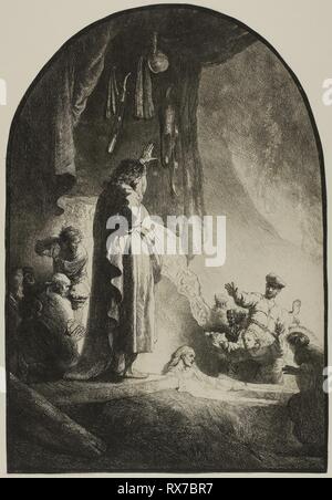 La résurrection de Lazare : la grande plaque. Rembrandt van Rijn, néerlandais, 1606-1669. Date : 1627-1637. Dimensions : 343 x 235 mm (feuille garni à l'intérieur d'une plaque d'interrogation). Gravure sur papier. Origine : Pays-Bas. Musée : le Chicago Art Institute. Auteur : Rembrandt Harmenszoon van Rijn. Banque D'Images
