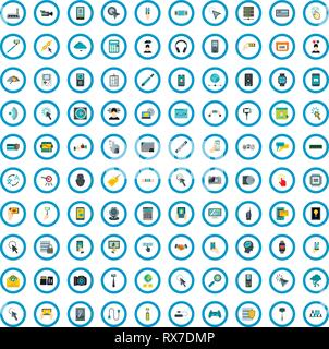 100 dispositif électronique icons set, style plat Illustration de Vecteur