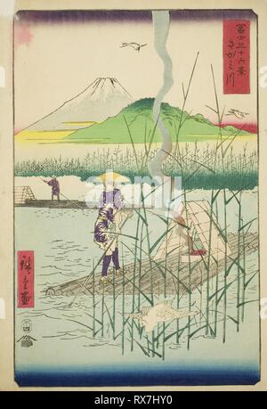 La rivière Sagami (Sagamigawa), de la série "Trente-six vues du Mont Fuji (Fuji sanjurokkei)'. Utagawa Hiroshige ? ?  ? ? ; Japonais, 1797-1858. Date : 1858. Dimensions : . Gravure sur bois en couleur ; Oban. Origine : Japon. Musée : le Chicago Art Institute. Banque D'Images