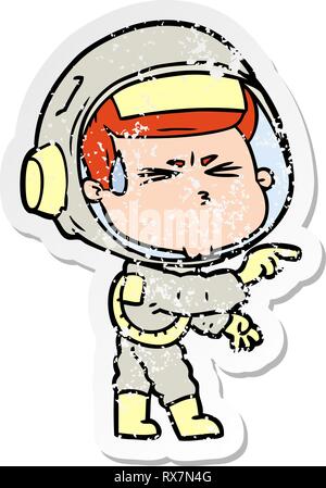Autocollant en détresse d'un astronaute a souligné cartoon Illustration de Vecteur