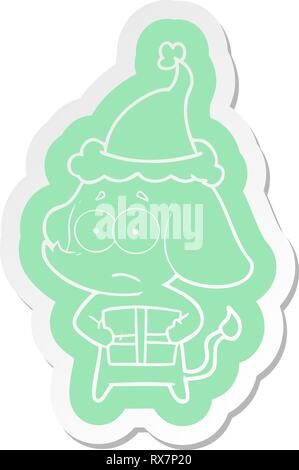 Caricature d'un autocollant original incertain avec l'éléphant de noël wearing santa hat Illustration de Vecteur