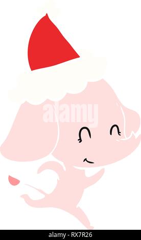 Mignon à la main couleur plate illustration d'un elephant wearing santa hat Illustration de Vecteur
