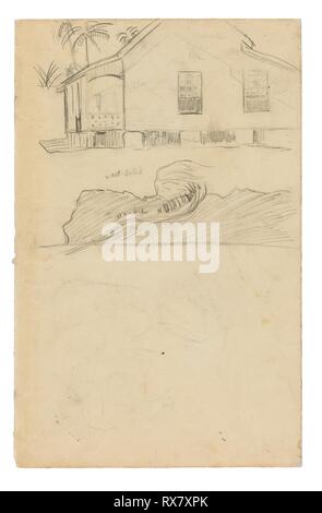 Croquis de résidence Tahiti couleur avec les notations et les chiens. Paul Gauguin ; français, 1848-1903. Date : 1891-1893. Dimensions : 313 × 201 mm. Fabrication de noir avec de la craie, de la craie noire fabrication de compenser, sur vélin crème (extrait d'un carnet). Origine : France. Musée : le Chicago Art Institute. Banque D'Images