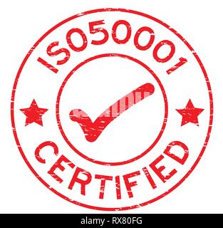 Grunge red ISO 50001 d'interrogation avec joint en caoutchouc rond tampon sur fond blanc Illustration de Vecteur