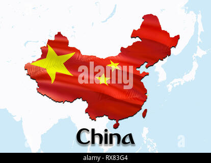 Carte Drapeau de la Chine avec Taiwan. Le rendu 3D de la carte et drapeau de la Chine sur l'Asie carte. Le symbole national de la Chine. ‎Beijing Télécharger image de fond carte drapeau Banque D'Images