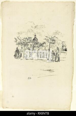 Le Panthéon, à partir de la terrasse du jardin du Luxembourg. James McNeill Whistler ; American, 1834-1903. Date : 1893. Dimensions : 182 x 160 mm (image) ; 324 x 220 mm (feuille). Lithographie de transfert en noir avec dessouchage, sur papier vergé crème. Origine : Etats Unis. Musée : le Chicago Art Institute. Banque D'Images