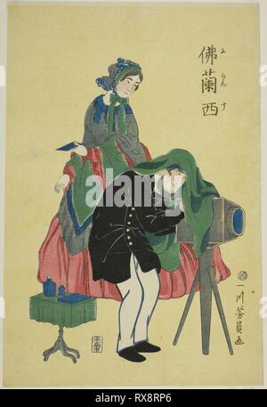 Photographe française. Utagawa Yoshikazu ; Japonais, active c. 1850-70. Date : 1861. Dimensions : . Gravure sur bois en couleur ; Oban. Origine : Japon. Musée : le Chicago Art Institute. Banque D'Images