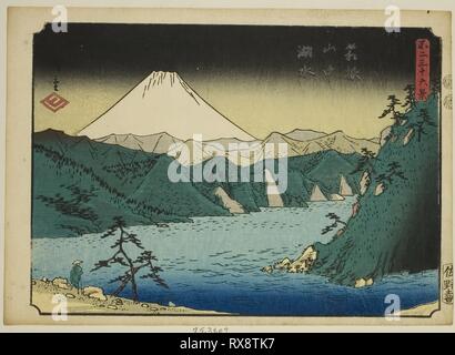 Lac dans les montagnes Hakone Hakone (sanchu kosui), de la série "Trente-six vues du Mont Fuji (Fuji sanjurokkei)'. Utagawa Hiroshige ? ?  ? ? ; Japonais, 1797-1858. Date : 1851-1852. Dimensions : 18 x 25/3 cm (7 1/16 x 9 15/16 in.). Gravure sur bois en couleur ; chuban. Origine : Japon. Musée : le Chicago Art Institute. Banque D'Images