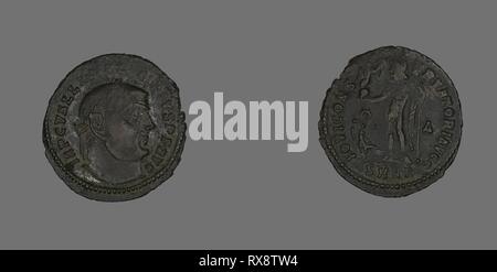 Follis (Coin) représentant l'Empereur Licinius. Roman, frappées en Héraclée. Date : 313. Dimensions : diam. 2,5 cm ; 3,92 g. Le bronze. Origine : Empire romain. Musée : le Chicago Art Institute. Auteur : romain antique. Banque D'Images