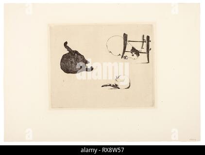 Les chats. Édouard Manet (Français, 1832-1883) ; publié par Alfred Strölin (Suisse, 19e-20e siècles). Date : 1868-1869. Dimensions : 173 × 218 mm (image) ; 180 × 226 mm (plaque) ; 290 × 411 mm (feuille). Eau-forte et aquatinte avec ton chaud en plaque noire sur papier vergé crème. Origine : France. Musée : le Chicago Art Institute. Banque D'Images