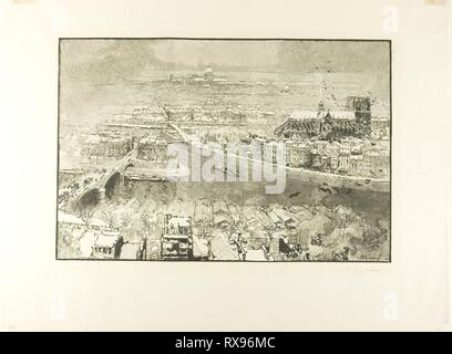 Paris sous la neige, vu de la tour de Saint-Gervais. Louis Auguste Lepère ; français, 1849-1918. Date : 1890. Dimensions : 302 × 453 mm (image) ; 454 × 607 mm (feuille). La gravure sur bois en noir sur fond crème tissu japonais. Origine : France. Musée : le Chicago Art Institute. Banque D'Images