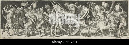 Combats et triomphes. Etienne Delaune ; français, ch. 1519-1583. Date : 1538-1583. Dimensions : 65 × 220 mm. Gravure sur papier. Origine : France. Musée : le Chicago Art Institute. Banque D'Images