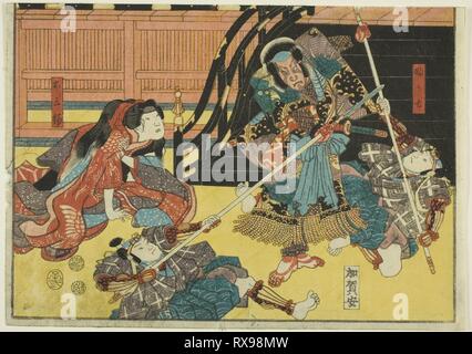 Comme Fukashichi Omiwa et acteurs de la 'jouer' Imoseyama, à partir d'une série de sans titre demi-pâté de maisons des images de scènes de Kabuki. Utagawa Kunisada I (Toyokuni III) ; Japonais, 1786-1864. Date : 1852. Dimensions : . Gravure sur bois en couleur ; chuban. Origine : Japon. Musée : le Chicago Art Institute. Banque D'Images