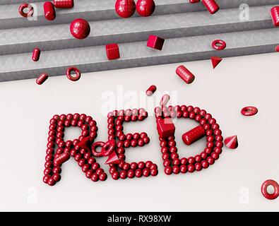 Couleur rouge Sphère Cube Jouets Primitives Torus Dimension trois cônes rendre Banque D'Images