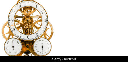 Réveil vintage avec vitesses couleur or isolated on white background horizontale pour votre texte et à la publicité, à l'ancienne éléments anciens détails Banque D'Images