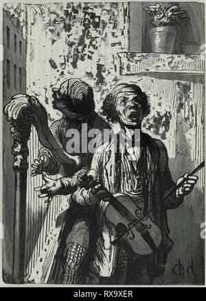 Les chanteurs de rue. Charles Maurand (français, actif xixe s.) ; après avoir honoré Victorin Daumier (Français, 1808-1879) ; imprime éventuellement publiée dans Le Monde illustré (Français, fondé 1856). Date : 1862. Dimensions : 222 × 158 × 23 mm. Gravure sur bois en bloc. Origine : France. Musée : le Chicago Art Institute. Banque D'Images