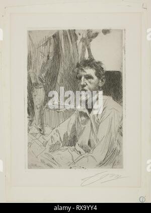 Saint Gaudens août I. Anders Zorn, suédois, 1860-1920. Date : 1898. Dimensions : 190 x 131 mm (image) ; 197 x 139 mm (plaque) ; 273 x 204 mm (feuille). Gravure sur papier vergé ivoire. Origine : Suède. Musée : le Chicago Art Institute. Banque D'Images