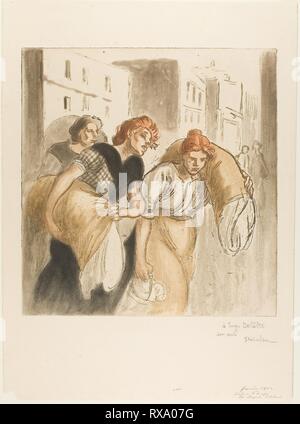 Le retour de la lingerie. Théophile-Alexandre Steinlen ; français, né en Suisse, 1859-1923. Date : 1912. Dimensions : 400 × 380 mm (image/plaque) ; 597 × 439 mm (feuille). L'aquatinte, sol mou et la gravure d'une plaque de zinc en 4 couleurs (gris, brun, noir et orange) sur papier vergé ivoire. Origine : France. Musée : le Chicago Art Institute. Banque D'Images