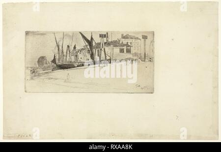 Quai de Chelsea. James McNeill Whistler ; American, 1834-1903. Date : 1863. Dimensions : 91 x 191 mm (image/plaque) ; 204 x 320 mm (feuille). Pointe sèche avec foul mordre en noir sur papier vergé ivoire grisâtre. Origine : Etats Unis. Musée : le Chicago Art Institute. Banque D'Images