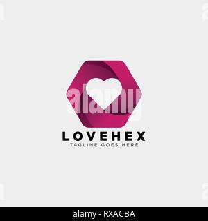 Dating love gradient hexagonale modèle logo icône illustration vectorielle élément isolé Illustration de Vecteur