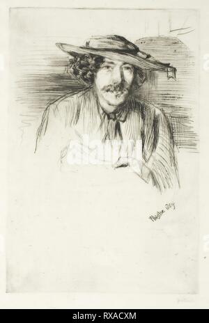 Whistler avec un chapeau. James McNeill Whistler ; American, 1834-1903. Date : 1859. Dimensions : 226 x 151 mm (image/plaque) ; 246 x 170 mm (feuille). Pointe sèche avec plaque de lumière sur ton ivoire mince papier japonais. Origine : Etats Unis. Musée : le Chicago Art Institute. Banque D'Images