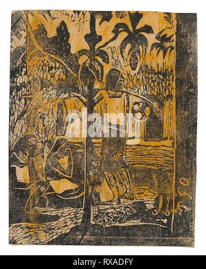 Noa Noa (parfumé). Paul Gauguin ; français, 1848-1903. Date : 1894-1895. Dimensions : 151 × 119 mm (image/feuille). Wood-block imprimer à l'encre noire, plus d'éclaircies et de solvants appliqués de manière sélective l'ocre jaune, l'encre sur vélin crème. Origine : France. Musée : le Chicago Art Institute. Banque D'Images