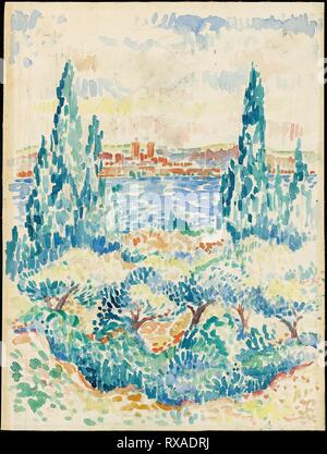 Antibes. Attribuée à Henri Edmond CROSS ; français, 1856-1910. Date : 1907. Dimensions : 420 × 317 mm. Aquarelle, avec craie noire, sur papier vergé ivoire, prévue sur tan. Origine : France. Musée : le Chicago Art Institute. Banque D'Images