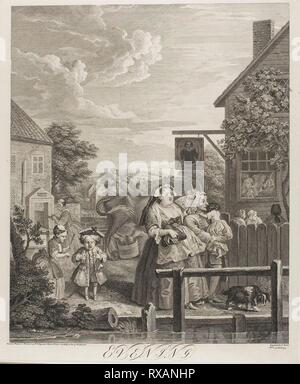 Soir, trois de la plaque quatre moments de la journée. Bernard Baron (Français, 1696-1762) ; après William Hogarth (anglais, 1697-1764). Date : 1738. Dimensions : 453 × 374 mm (image) ; 485 × 405 mm (plaque) ; 665 × 500 mm (feuille). La gravure en noir sur papier vergé ivoire. Origine : France. Musée : le Chicago Art Institute. Banque D'Images