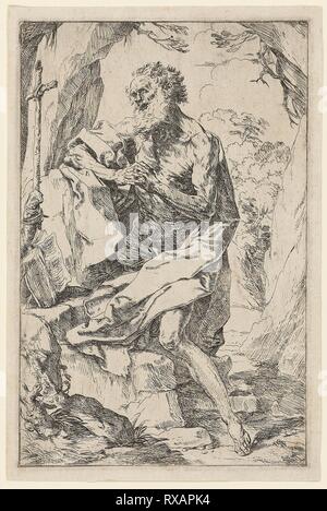 Saint Jérôme. Guido Reni ; italien, 1575-1642. Date : 1630-1635. Dimensions : 216 x 139 mm (plaque) ; 227 x 150 mm (feuille). La gravure en noir sur papier vergé ivoire. Origine : Italie. Musée : le Chicago Art Institute. Banque D'Images